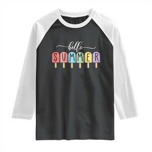 Hello Summer Vacation Ice Cream Popsicle Ice Lolly Raglan Shirt TS10 Black White Print Your Wear