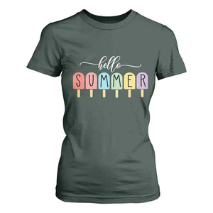 Hello Summer Vacation Ice Cream Popsicle Ice Lolly T Shirt For Women TS10 Dark Forest Green Print Your Wear