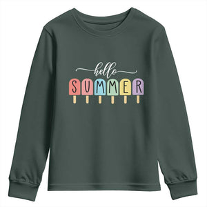 Hello Summer Vacation Ice Cream Popsicle Ice Lolly Youth Sweatshirt TS10 Dark Forest Green Print Your Wear