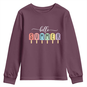 Hello Summer Vacation Ice Cream Popsicle Ice Lolly Youth Sweatshirt TS10 Maroon Print Your Wear