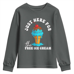 I'm Just Here For The Free Ice Cream Youth Sweatshirt Funny Cruise Summer Vacation TS10 Dark Heather Print Your Wear