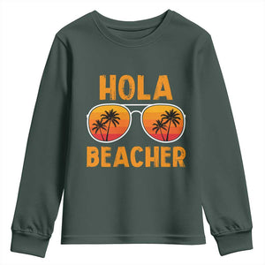 Hola Beaches Youth Sweatshirt Funny Beach Vacation Summer TS10 Dark Forest Green Print Your Wear
