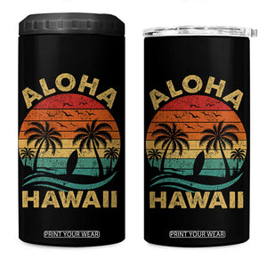 Aloha Hawaii 4 in 1 Can Cooler Tumbler Retro Hawaiian Island Palm Beach Surfboard Surf TS10 One Size: 16 oz Black Print Your Wear