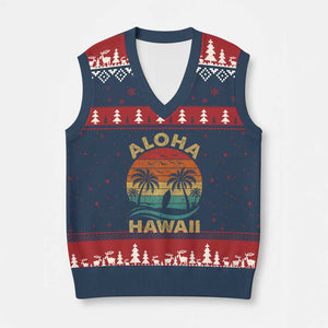 Aloha Hawaii V-Neck Knit Sweater Vest Retro Hawaiian Island Palm Beach Surfboard Surf TS10 Navy Red Print Your Wear