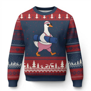 Yoga Goose Carrying Mat Ugly Christmas Sweater Funny Yogi Workout Fitness Graphic
