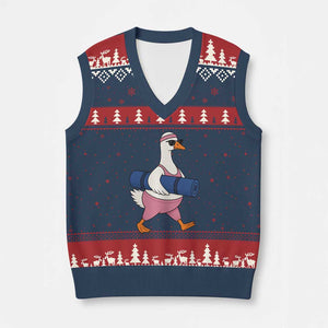 Yoga Goose Carrying Mat V-Neck Knit Sweater Vest Funny Yogi Workout Fitness Graphic
