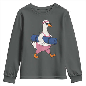 Yoga Goose Carrying Mat Youth Sweatshirt Funny Yogi Workout Fitness Graphic