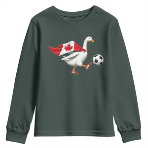 Canada Soccer Goose Youth Sweatshirt Canadian Flag Patriotic Football Fan Graphic TS10 Dark Forest Green Print Your Wear