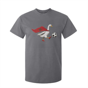Morocco Soccer T Shirt For Kid Funny Goose Wearing Moroccan Flag Patriotic Football Fan Graphic TS10 Charcoal Print Your Wear
