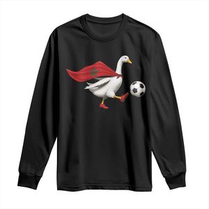 Morocco Soccer Long Sleeve Shirt Funny Goose Wearing Moroccan Flag Patriotic Football Fan Graphic TS10 Black Print Your Wear