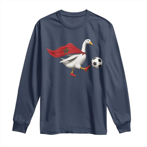 Morocco Soccer Long Sleeve Shirt Funny Goose Wearing Moroccan Flag Patriotic Football Fan Graphic TS10 Navy Print Your Wear