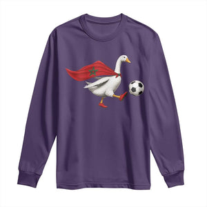 Morocco Soccer Long Sleeve Shirt Funny Goose Wearing Moroccan Flag Patriotic Football Fan Graphic TS10 S Purple Print Your Wear
