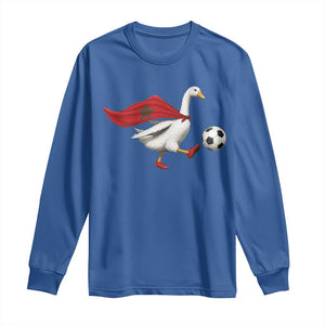 Morocco Soccer Long Sleeve Shirt Funny Goose Wearing Moroccan Flag Patriotic Football Fan Graphic TS10 Royal Blue Print Your Wear