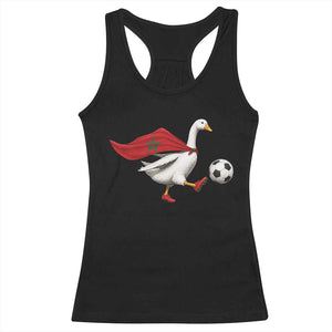 Morocco Soccer Racerback Tank Top Funny Goose Wearing Moroccan Flag Patriotic Football Fan Graphic TS10 Black Print Your Wear