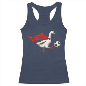 Morocco Soccer Racerback Tank Top Funny Goose Wearing Moroccan Flag Patriotic Football Fan Graphic TS10 Navy Print Your Wear