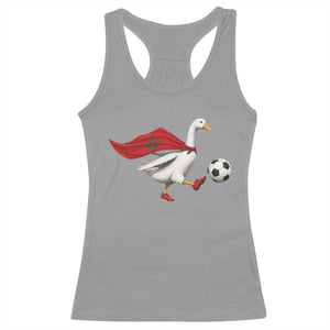 Morocco Soccer Racerback Tank Top Funny Goose Wearing Moroccan Flag Patriotic Football Fan Graphic TS10 Sport Gray Print Your Wear