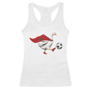 Morocco Soccer Racerback Tank Top Funny Goose Wearing Moroccan Flag Patriotic Football Fan Graphic TS10 White Print Your Wear