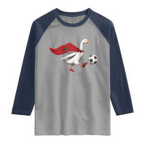 Morocco Soccer Raglan Shirt Funny Goose Wearing Moroccan Flag Patriotic Football Fan Graphic TS10 Sport Gray Navy Print Your Wear