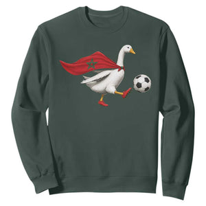 Morocco Soccer Sweatshirt Funny Goose Wearing Moroccan Flag Patriotic Football Fan Graphic TS10 Dark Forest Green Print Your Wear