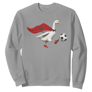 Morocco Soccer Sweatshirt Funny Goose Wearing Moroccan Flag Patriotic Football Fan Graphic TS10 Sport Gray Print Your Wear