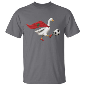 Morocco Soccer T Shirt Funny Goose Wearing Moroccan Flag Patriotic Football Fan Graphic TS10 Charcoal Print Your Wear