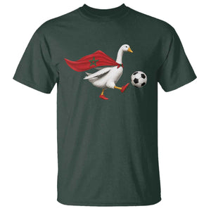Morocco Soccer T Shirt Funny Goose Wearing Moroccan Flag Patriotic Football Fan Graphic TS10 Dark Forest Green Print Your Wear