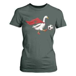 Morocco Soccer T Shirt For Women Funny Goose Wearing Moroccan Flag Patriotic Football Fan Graphic TS10 Dark Forest Green Print Your Wear