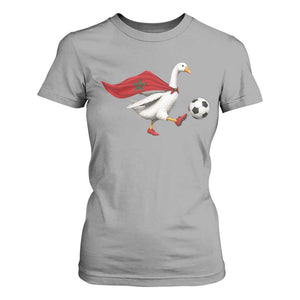 Morocco Soccer T Shirt For Women Funny Goose Wearing Moroccan Flag Patriotic Football Fan Graphic TS10 Sport Gray Print Your Wear
