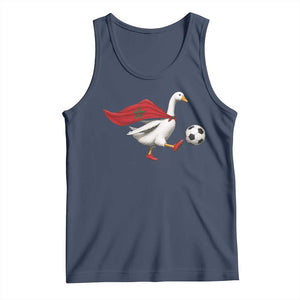 Morocco Soccer Tank Top Funny Goose Wearing Moroccan Flag Patriotic Football Fan Graphic TS10 Navy Print Your Wear