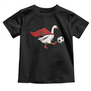 Morocco Soccer Toddler T Shirt Funny Goose Wearing Moroccan Flag Patriotic Football Fan Graphic TS10 Black Print Your Wear