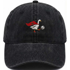 Morocco Soccer Washed Cotton Baseball Cap Funny Goose Wearing Moroccan Flag Patriotic Football Fan Graphic TS10 Print Your Wear