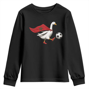 Morocco Soccer Youth Sweatshirt Funny Goose Wearing Moroccan Flag Patriotic Football Fan Graphic TS10 Black Print Your Wear