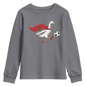 Morocco Soccer Youth Sweatshirt Funny Goose Wearing Moroccan Flag Patriotic Football Fan Graphic TS10 Charcoal Print Your Wear