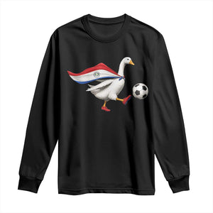 Funny Paraguay Soccer Long Sleeve Shirt Goose Wearing Paraguayan Flag Patriotic Football Fan Graphic TS10 Black Print Your Wear