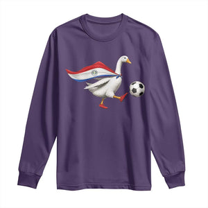 Funny Paraguay Soccer Long Sleeve Shirt Goose Wearing Paraguayan Flag Patriotic Football Fan Graphic TS10 S Purple Print Your Wear
