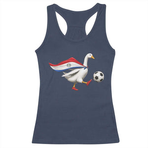 Funny Paraguay Soccer Racerback Tank Top Goose Wearing Paraguayan Flag Patriotic Football Fan Graphic TS10 Navy Print Your Wear
