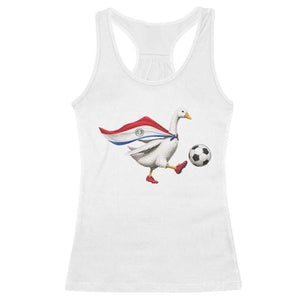 Funny Paraguay Soccer Racerback Tank Top Goose Wearing Paraguayan Flag Patriotic Football Fan Graphic TS10 White Print Your Wear