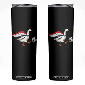 Funny Paraguay Soccer Skinny Tumbler Goose Wearing Paraguayan Flag Patriotic Football Fan Graphic TS10 Black Print Your Wear