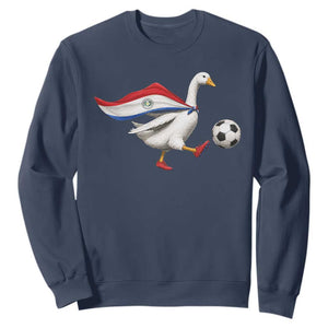 Funny Paraguay Soccer Sweatshirt Goose Wearing Paraguayan Flag Patriotic Football Fan Graphic TS10 Navy Print Your Wear