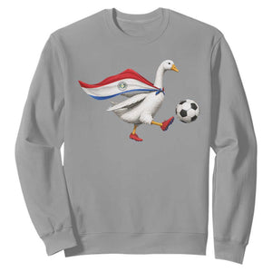 Funny Paraguay Soccer Sweatshirt Goose Wearing Paraguayan Flag Patriotic Football Fan Graphic TS10 Sport Gray Print Your Wear