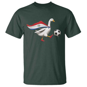 Funny Paraguay Soccer T Shirt Goose Wearing Paraguayan Flag Patriotic Football Fan Graphic TS10 Dark Forest Green Print Your Wear