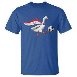 Funny Paraguay Soccer T Shirt Goose Wearing Paraguayan Flag Patriotic Football Fan Graphic TS10 Royal Blue Print Your Wear