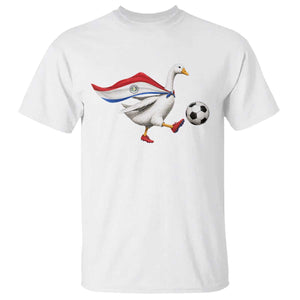 Funny Paraguay Soccer T Shirt Goose Wearing Paraguayan Flag Patriotic Football Fan Graphic TS10 White Print Your Wear
