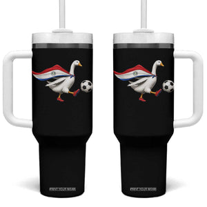 Funny Paraguay Soccer Tumbler With Handle Goose Wearing Paraguayan Flag Patriotic Football Fan Graphic TS10 One Size: 40 oz Black Print Your Wear