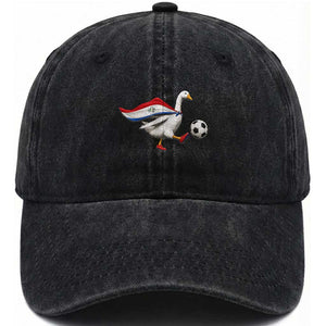 Funny Paraguay Soccer Washed Cotton Baseball Cap Goose Wearing Paraguayan Flag Patriotic Football Fan Graphic TS10 Print Your Wear