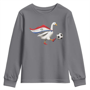Funny Paraguay Soccer Youth Sweatshirt Goose Wearing Paraguayan Flag Patriotic Football Fan Graphic TS10 Charcoal Print Your Wear
