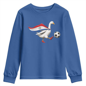 Funny Paraguay Soccer Youth Sweatshirt Goose Wearing Paraguayan Flag Patriotic Football Fan Graphic TS10 Royal Blue Print Your Wear