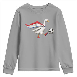 Funny Paraguay Soccer Youth Sweatshirt Goose Wearing Paraguayan Flag Patriotic Football Fan Graphic TS10 Sport Gray Print Your Wear