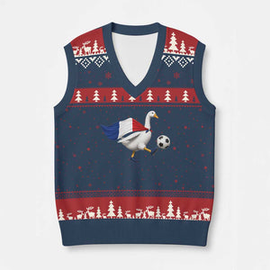 France Soccer Goose V-Neck Knit Sweater Vest French Flag Patriotic Football Fan Graphic TS10 Navy Red Print Your Wear