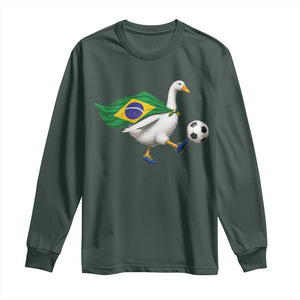 Brazil Soccer Goose Long Sleeve Shirt Brazilian Flag Patriotic Football Fan Graphic TS10 Dark Forest Green Print Your Wear